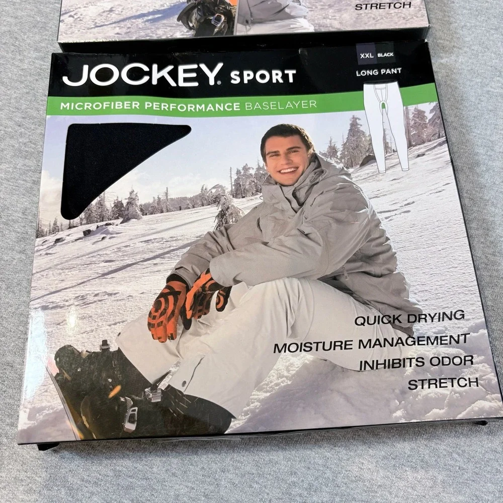 Jockey Sport Baselayer Set Mens XXL Black Microfiber Performance Top & Pants